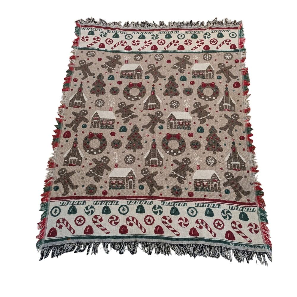 Vintage Crown Crafts Holiday weaved throw 48in X60in